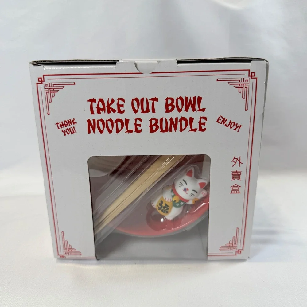 Ramen Noodle Bundle Unisex OS White Lucky Cat Take Out Bowl Set